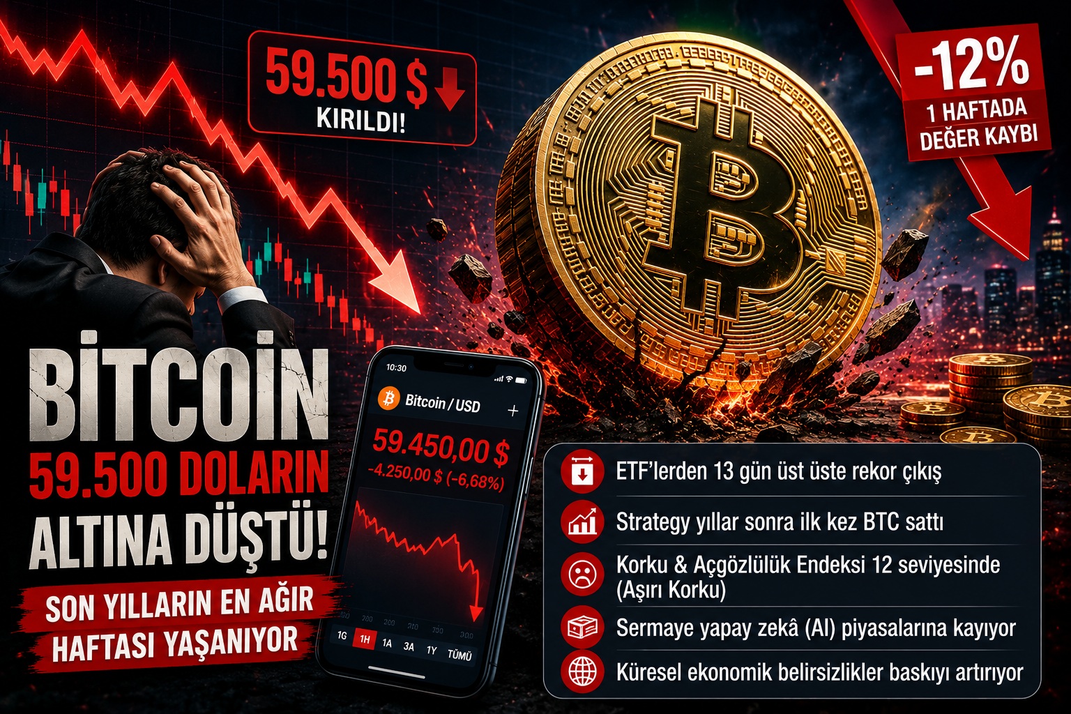 bitcoin sert düşüş
